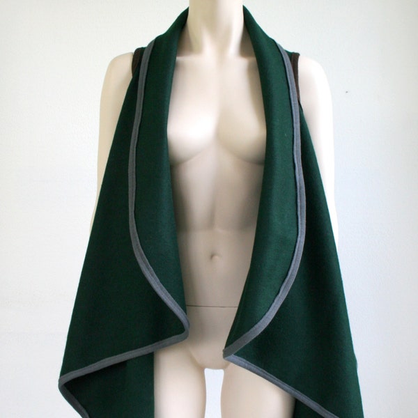 Veste hiver laine vert brun et gris ardoise foncé Hunter liaison en tricot, wrap vest