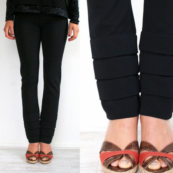 Black skinny pants with folded bottom, stretch pants LAST PIECE size L