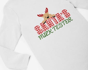 Body de manga larga para bebé con estampado de reno y probador de leche navideño.