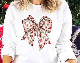 Sudadera con capucha y estampado de corazones de San Valentín, moderna sudadera con capucha y lazo para ella 612541