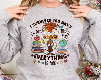 Sudadera con gráfico "Ansiedad: Sobreviví 100 días de escuela" (612445)