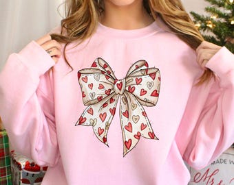 Sudadera con capucha y estampado de corazones de San Valentín, moderna sudadera con capucha y lazo para ella 612541
