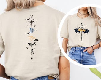 Camiseta con gráficos de fantasía de la Cuarta Ala de Dragones y Estrellas 614624