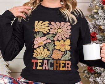 Sudadera con estampado floral y purpurina sintética para profesora, regalo de agradecimiento, sudadera de primavera 613464