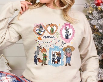 Sudadera "Bienvenido a Zootopia" con estampado de coqueta y cuello redondo con lazo en el horizonte de la ciudad 614536