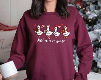 Sudadera con capucha "Just A Love Goose", con un bonito estampado de animales de San Valentín 614580