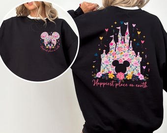 Sudadera con capucha floral Disney "El lugar más feliz del mundo", para vacaciones de primavera 613203