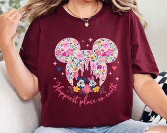 Camiseta floral de Mickey Heads "El lugar más feliz del mundo", regalo para amantes de la naturaleza 613025