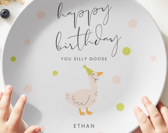 Silly Goose Birthday, Personalized Birthday Plate for Kids, One Silly Goose Birthday, Custom Name Plate, Unbreakable Polymer