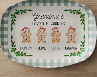 Personalized Grandkids Serving Platter, UNBREAKABLE POLYMER PLATTER, Custom Christmas Plate, Grandma Gift, Gingerbread Cookies