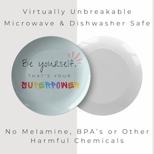 Be Yourself Superpower Plate, Inspirational Kids Plate , Positive Affirmation Plate, Rainbow Quote Plate, UNBREAKABLE POLYMER, Kids Gift