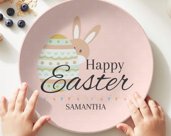 Personalized Easter Plate for Kids, Custom Bunny Plate, Easter Dinner Plate, Easter Basket Gift, Name Plate