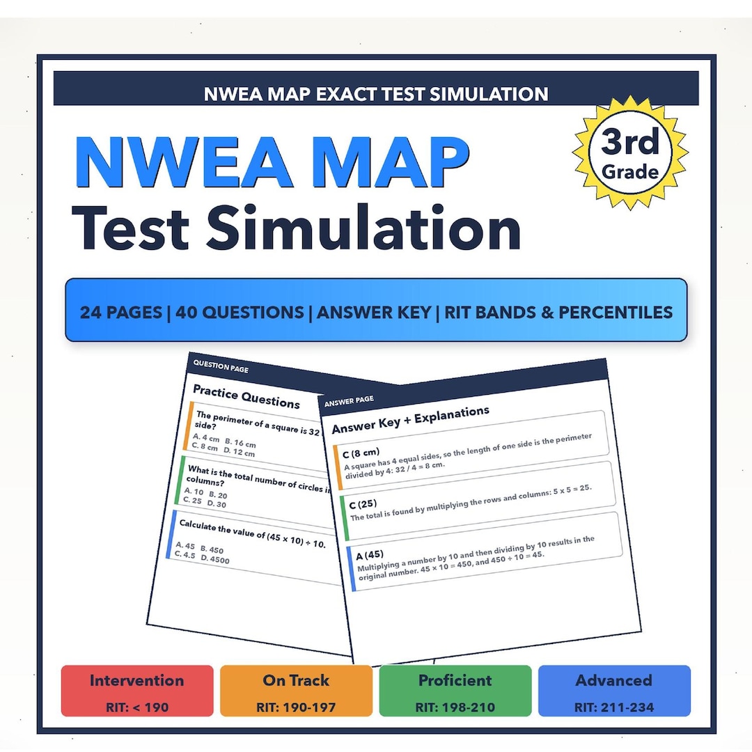3rd Grade NWEA MAP Math Test Simulation | All 4 Levels (RIT 190-234) - Etsy