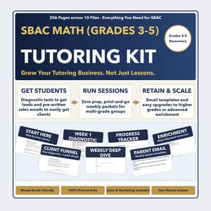 Programa de preparación para el examen de matemáticas SBAC del campamento de verano + kit para tutores / Grados 3-5