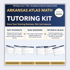 Programa de preparación para el examen de matemáticas ATLAS del campamento de verano de Arkansas + kit de tutoría / Grados 6-8