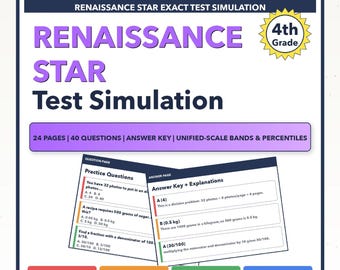 Simulación de examen de matemáticas Renaissance Star para 4.º grado / Los 4 niveles (960-1040+)