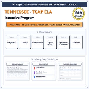 6e leerjaar Tennessee TCAP ELA | 6 weken intensieve voorbereiding op de test | Schaalscore 200-450