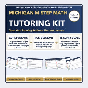 Programa de preparación para el examen de matemáticas M-STEP de Summer Camp Michigan + Kit de tutoría / Grados 6-7
