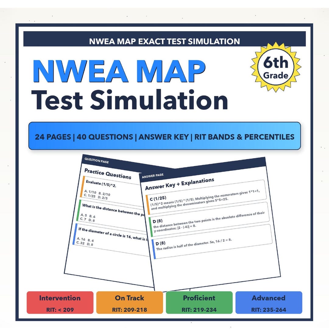 6th Grade NWEA MAP Math Test Simulation | All 4 Levels (RIT 209-264) - Etsy