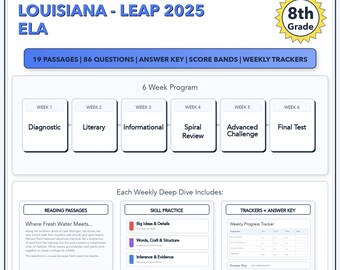 Preparación para el examen LEAP 2025 de Lengua y Literatura Inglesa para octavo grado en Luisiana (6 semanas) / Puntuación escalada: 650-850