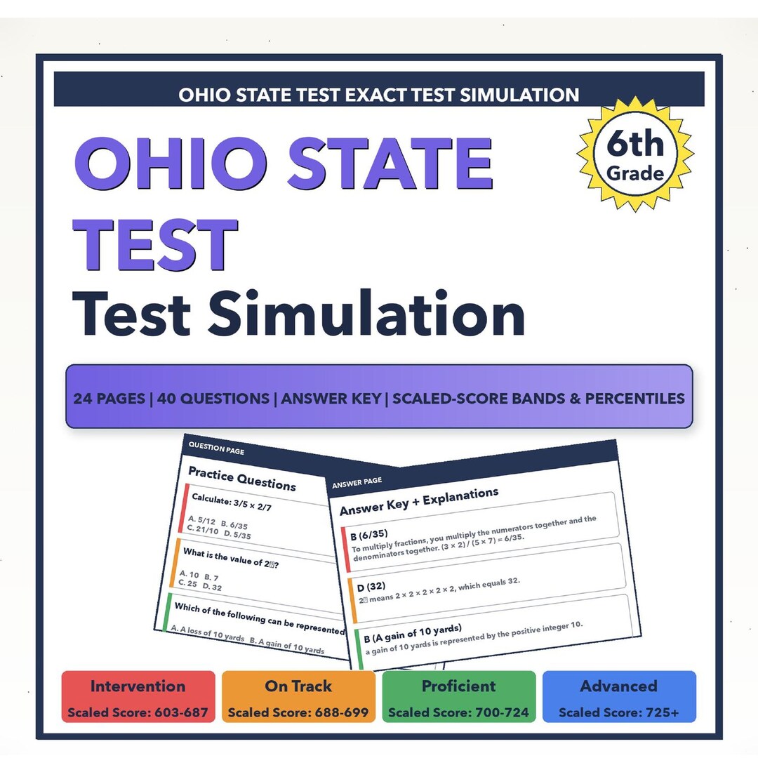 6th Grade Ohio State Test Math Test Simulation | All 4 Levels (603-725 ...