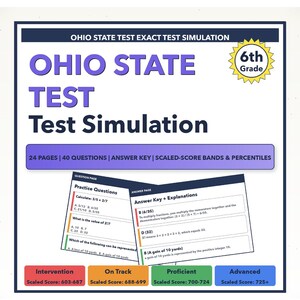 Simulering av matematikprov för årskurs 6 i Ohio State | Alla 4 nivåer (603-725+)