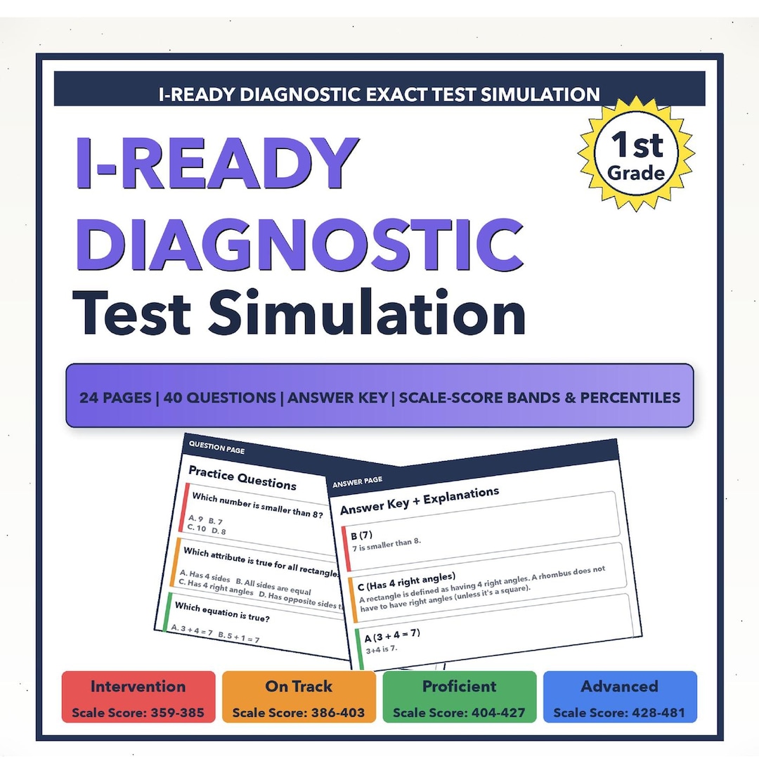 Readiness Test Math First Grade 1st Grade I-ready Diagnostic Math Test Simulation | All 4 Levels (359 ...