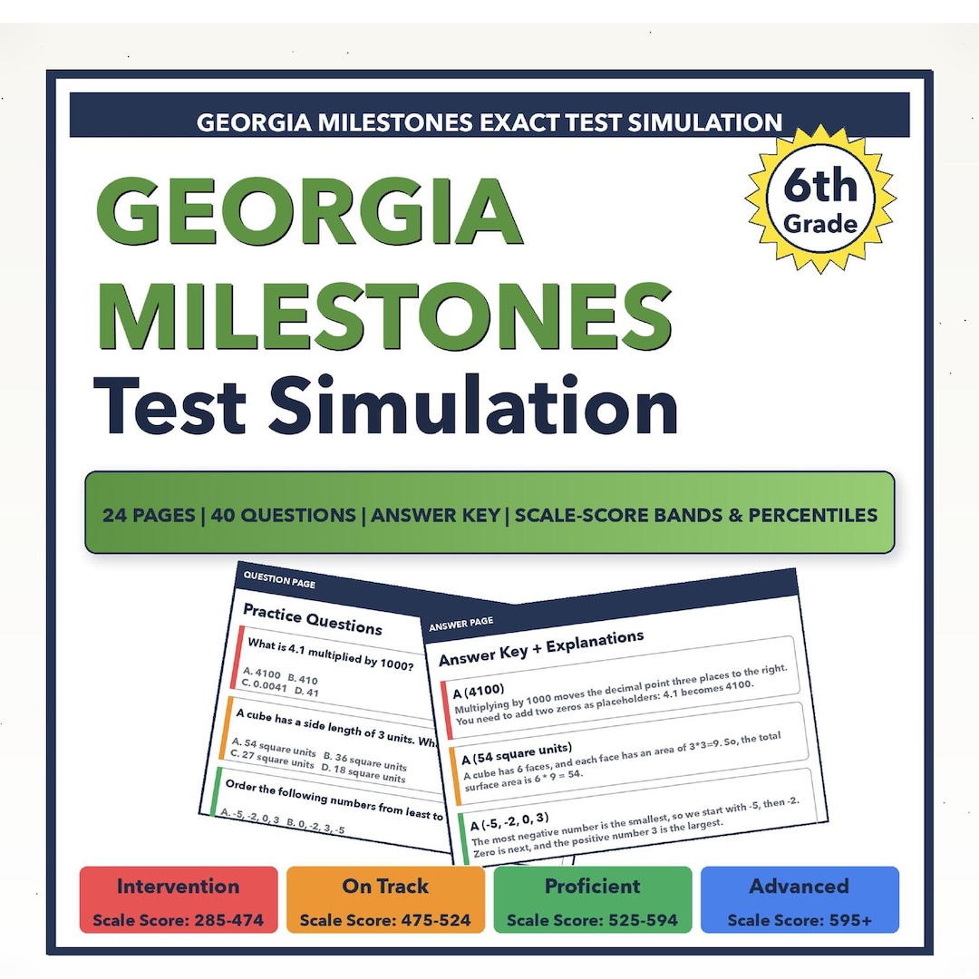 6th Grade Georgia Milestones Math Test Simulation | All 4 Levels (285 ...