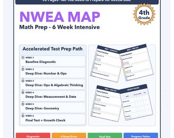 Matemáticas NWEA MAP para 4.º grado / Programa de preparación para el examen de 6 semanas / Todos los 4 niveles (RIT 198-247)