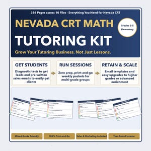 Programa de preparación para el examen de matemáticas CRT del campamento de verano de Nevada + kit de tutoría / Grados 3-5