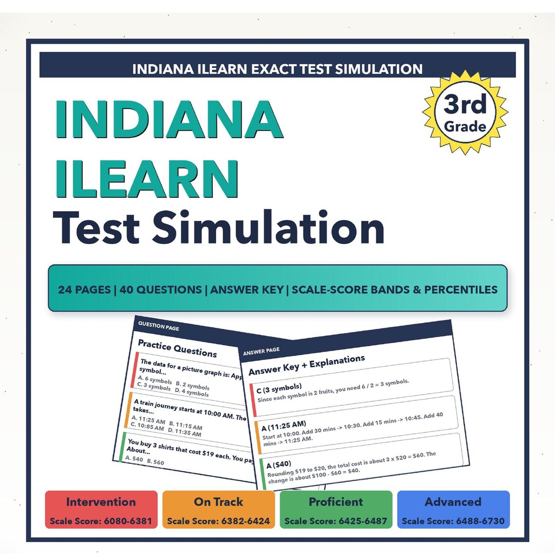 3rd Grade Indiana ILEARN Math Test Simulation | All 4 Levels (6080-6730 ...