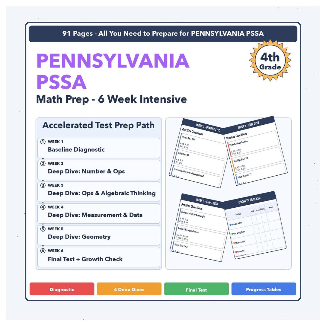 Pa Matho 4th Grade Pennsylvania PSSA Math | 6-week Test Prep | Scaled Score 1156 ...