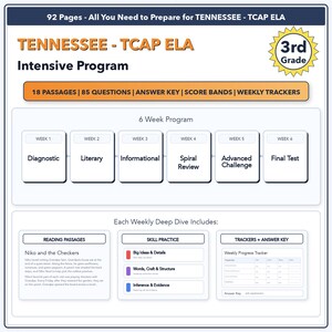 3e leerjaar Tennessee TCAP ELA | 6 weken intensieve voorbereiding op de test | Schaalscore 200-450