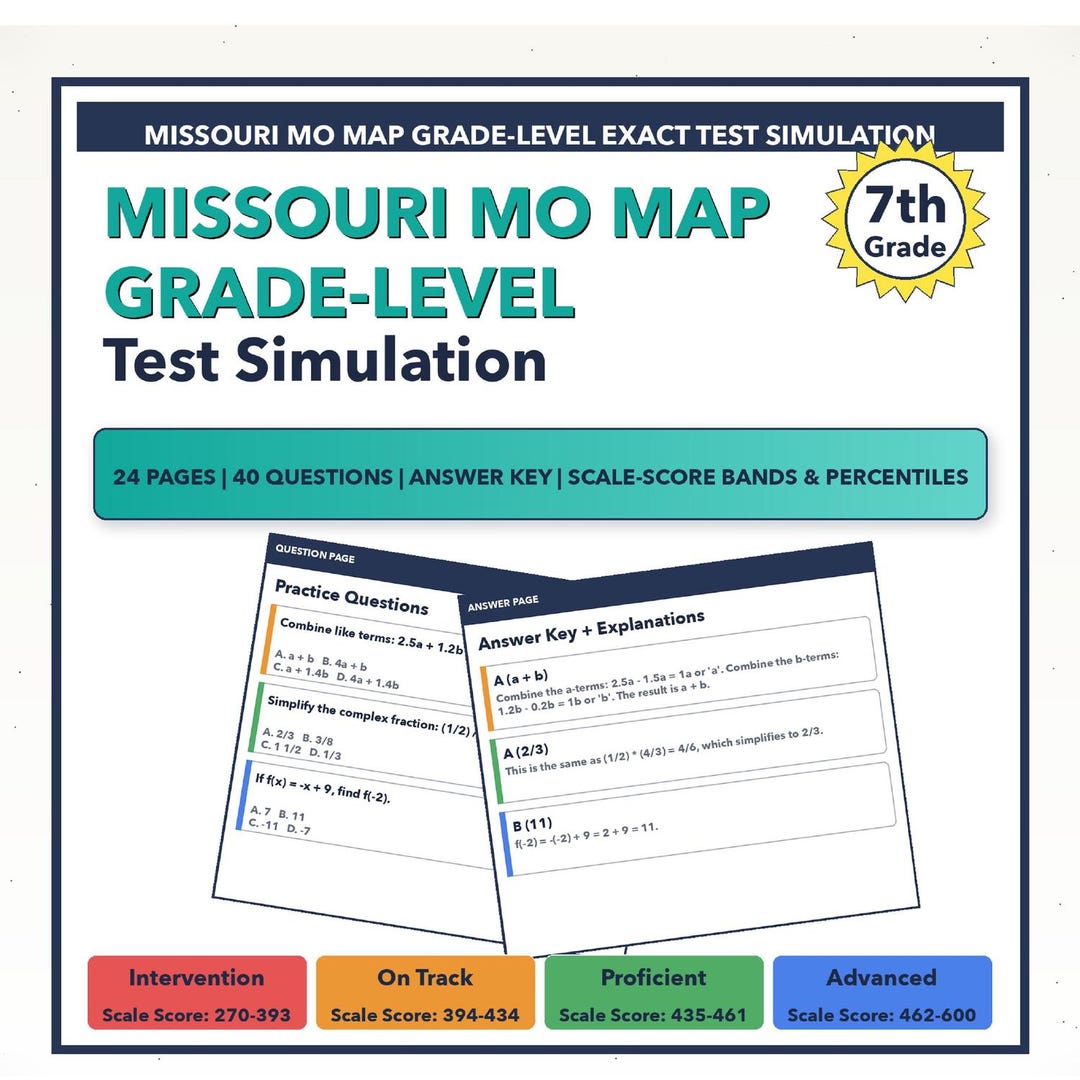 7th Grade Missouri MO MAP Grade-level Math Test | All 4 Levels (270-600 ...