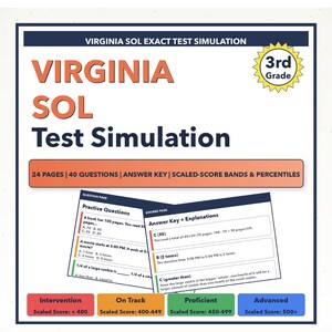 Simulering av matematikprov för årskurs 3 i Virginia, SOL | Alla 4 nivåer (400-500+)