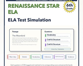 Simulazione di test ELA di Renaissance Star / Classe sesta / Tutti e 4 i livelli (1006-1095+)