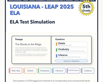 Simulación de la prueba LEAP 2025 de Lengua y Literatura Inglesa / 5.º grado / Los 4 niveles (650-850)