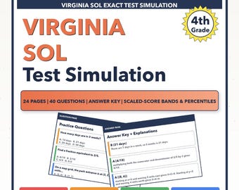 Simulación del examen de matemáticas SOL de Virginia para cuarto grado / Todos los 4 niveles (400-500+)
