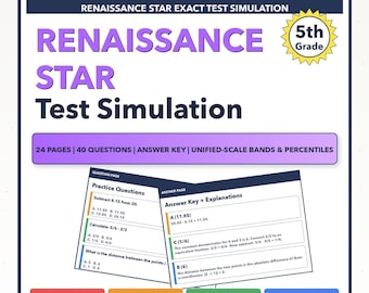 Simulación de examen de matemáticas Renaissance Star para 5.º grado / Los 4 niveles (999-1073+)