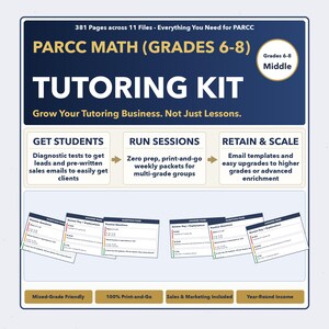 Programa de preparación para el examen de matemáticas PARCC para el campamento de verano + kit de tutoría / Grados 6-8