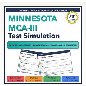 Simulering av matematikprov för årskurs 7 i Minnesota MCA-III | Alla 4 nivåer (718-782)