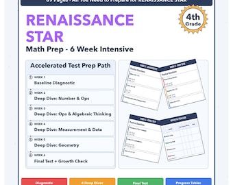 Matemáticas Renaissance Star de 4.º grado / Preparación para exámenes de 6 semanas / Escala unificada 960-1040+