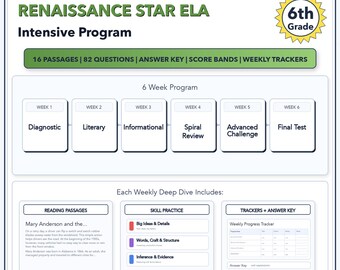 Renaissance Star ELA per la sesta elementare / Preparazione al test di 6 settimane / Scala unificata 1006-1095+