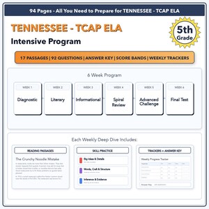 5th Grade Tennessee TCAP ELA | 6-Week Intensive Test Prep | Scale Score 200-450