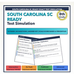 Simulering av matematikprov för årskurs 8 i South Carolina, SC READY | Alla 4 nivåer (100-950)
