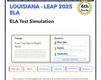 Simulación de la prueba LEAP 2025 de Lengua y Literatura Inglesa / 4.º grado / Todos los 4 niveles (650-850)