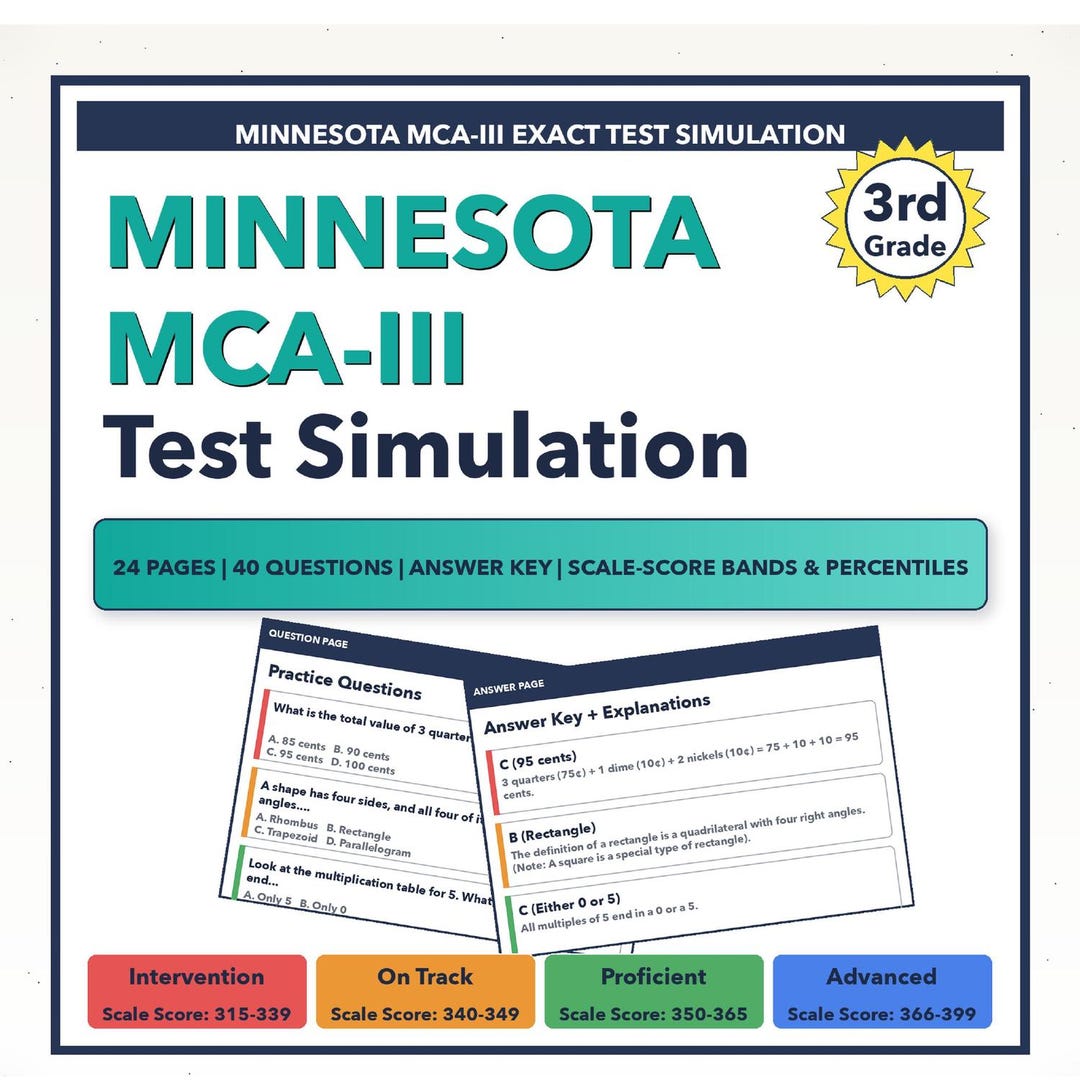 3rd Grade Minnesota MCA-III Math Test Simulation | All 4 Levels (315 ...