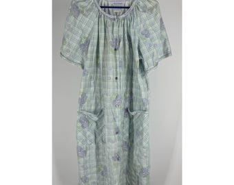Camisón vintage a cuadros con estampado floral, estilo cottagecore, vestido de casa talla L, estilo abuela.