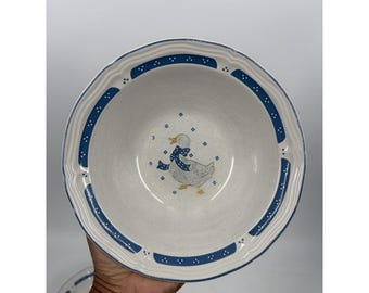 Zestaw 2 misek na zupę deserową VTG Country Blue Bow Geese Goose Cottagecore