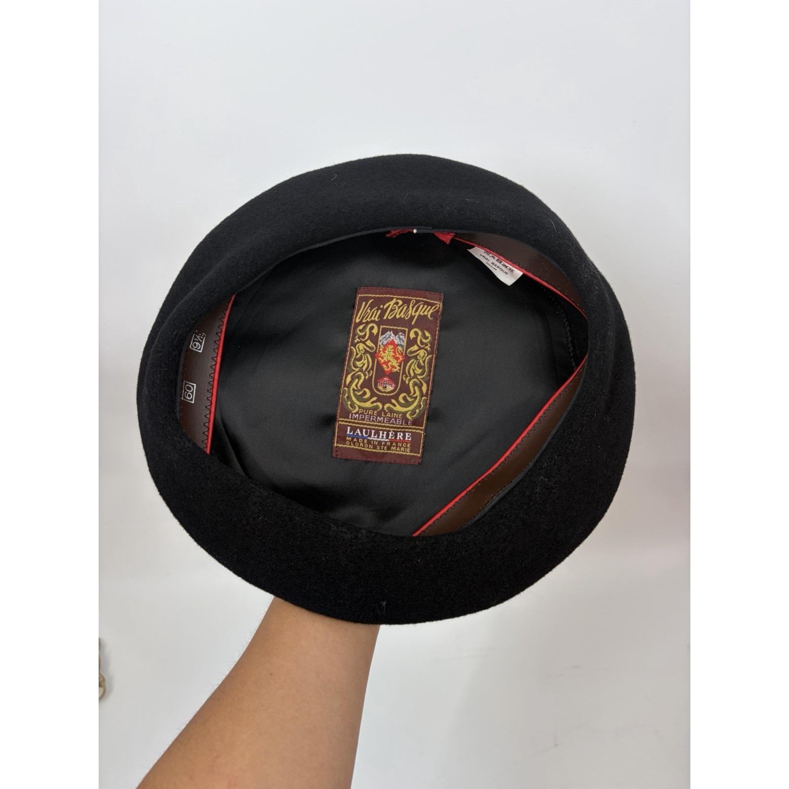 Vrai Basque Vintage Wool/Leather Beret S Vintage 1960s Beret Basque Deluxe Authentic Black Wool | eBay main image 2